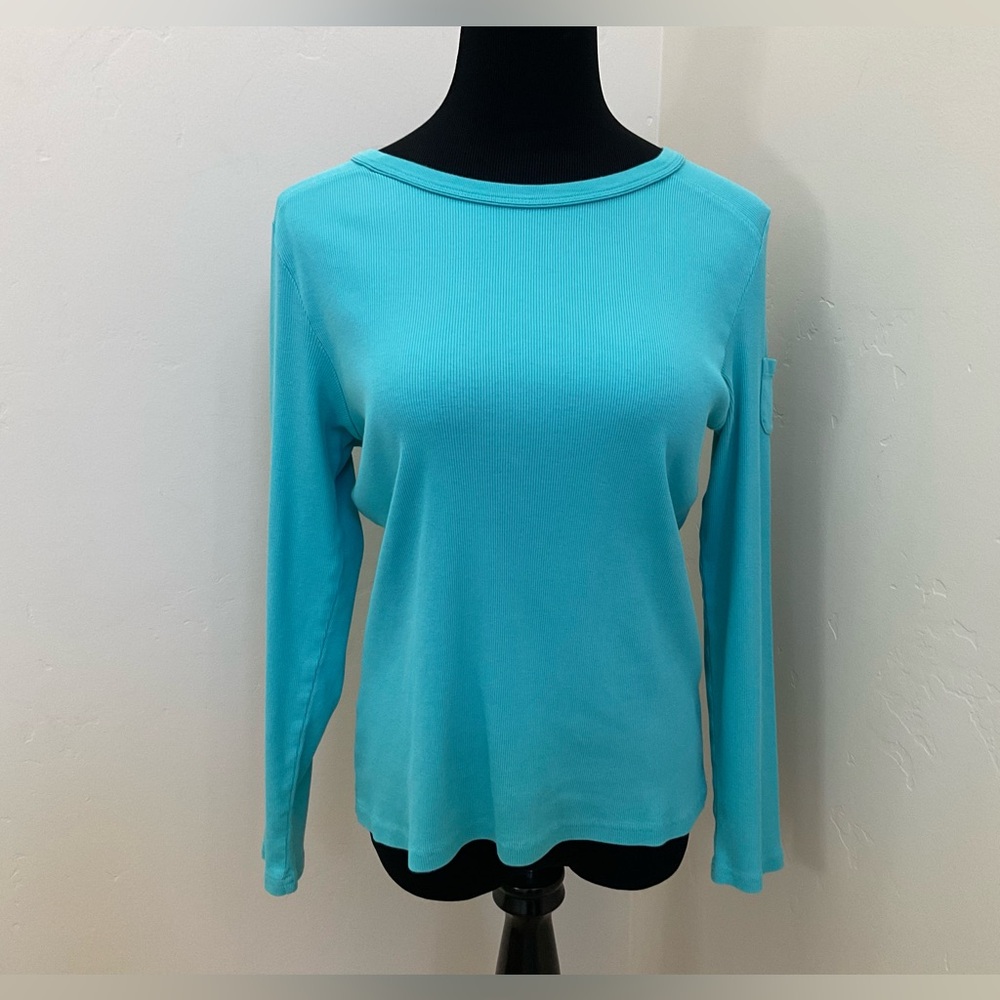 Talbots Turquoise Long Sleeve Pima Cotton Top L
